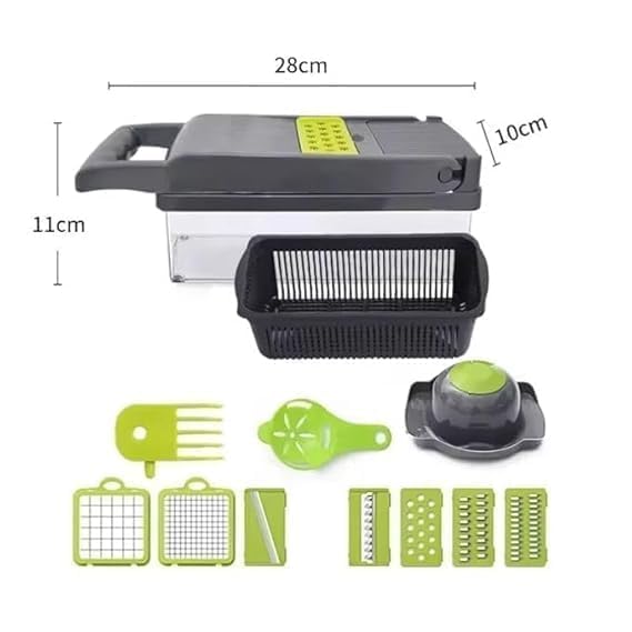 New 16 in 1 Veggie Slicer Multifunctional Vegetable Chopper Cutter Mandoline Slicer Versatile Kitchen Tool with Interchangeable Blades Basket and Storage Container (Multicolor)
