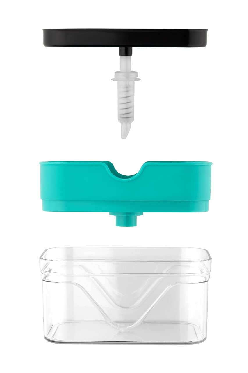 2 in 1 Plastic Soap Dispenser with Sponge Holder, Dispenser Soap Pump, Liquid Dish wash Dispenser Set Cleaning, Sink Dishwasher Liquid, Gel, Shampoo.
