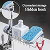 Kitchen Sink Caddy Organizer Over Faucet Sponge Holder, Stainless Steel Heavy Duty Thickening Hanging Faucet Drain Rack for Scrubbers, Soap, Bathroom, Detachable No Suction Cup or Magnet (silver)