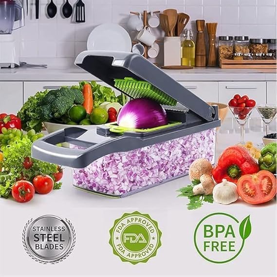 New 16 in 1 Veggie Slicer Multifunctional Vegetable Chopper Cutter Mandoline Slicer Versatile Kitchen Tool with Interchangeable Blades Basket and Storage Container (Multicolor)