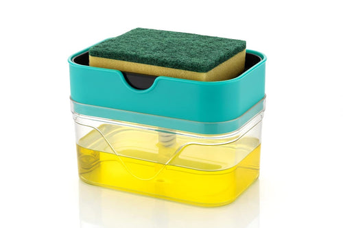 2 in 1 Plastic Soap Dispenser with Sponge Holder, Dispenser Soap Pump, Liquid Dish wash Dispenser Set Cleaning, Sink Dishwasher Liquid, Gel, Shampoo.