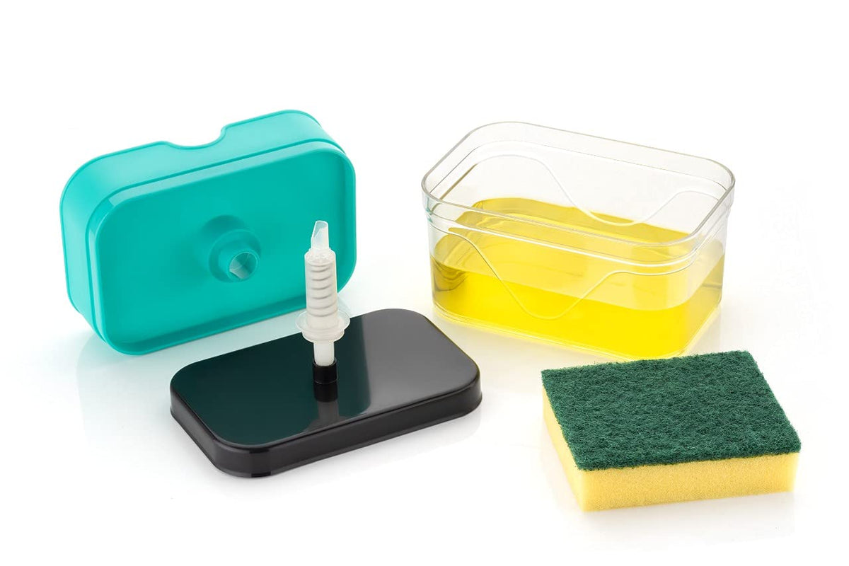2 in 1 Plastic Soap Dispenser with Sponge Holder, Dispenser Soap Pump, Liquid Dish wash Dispenser Set Cleaning, Sink Dishwasher Liquid, Gel, Shampoo.
