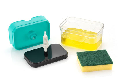 2 in 1 Plastic Soap Dispenser with Sponge Holder, Dispenser Soap Pump, Liquid Dish wash Dispenser Set Cleaning, Sink Dishwasher Liquid, Gel, Shampoo.