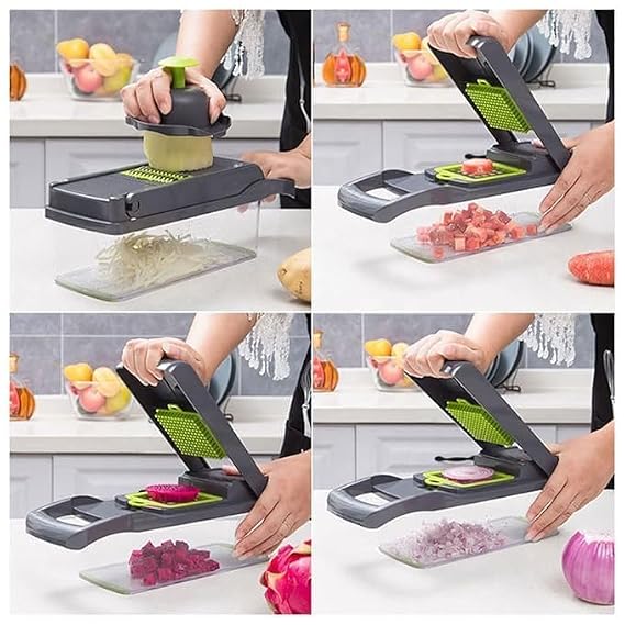 New 16 in 1 Veggie Slicer Multifunctional Vegetable Chopper Cutter Mandoline Slicer Versatile Kitchen Tool with Interchangeable Blades Basket and Storage Container (Multicolor)