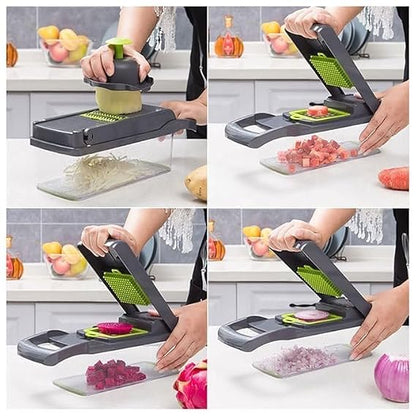 New 16 in 1 Veggie Slicer Multifunctional Vegetable Chopper Cutter Mandoline Slicer Versatile Kitchen Tool with Interchangeable Blades Basket and Storage Container (Multicolor)