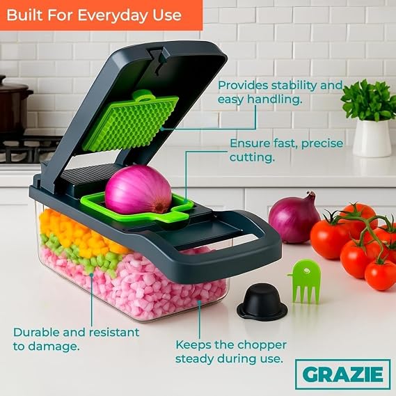 New 16 in 1 Veggie Slicer Multifunctional Vegetable Chopper Cutter Mandoline Slicer Versatile Kitchen Tool with Interchangeable Blades Basket and Storage Container (Multicolor)