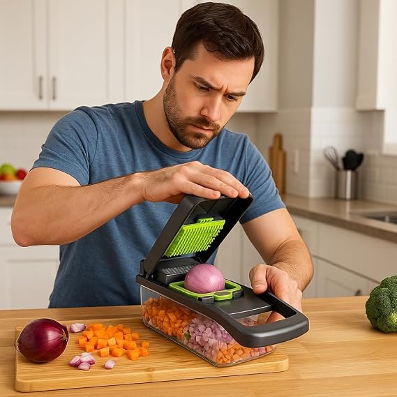 New 16 in 1 Veggie Slicer Multifunctional Vegetable Chopper Cutter Mandoline Slicer Versatile Kitchen Tool with Interchangeable Blades Basket and Storage Container (Multicolor)