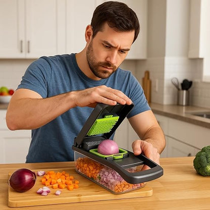 New 16 in 1 Veggie Slicer Multifunctional Vegetable Chopper Cutter Mandoline Slicer Versatile Kitchen Tool with Interchangeable Blades Basket and Storage Container (Multicolor)