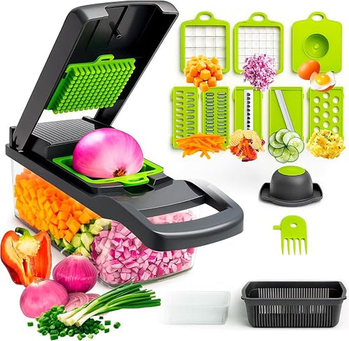 New 16 in 1 Veggie Slicer Multifunctional Vegetable Chopper Cutter Mandoline Slicer Versatile Kitchen Tool with Interchangeable Blades Basket and Storage Container (Multicolor)