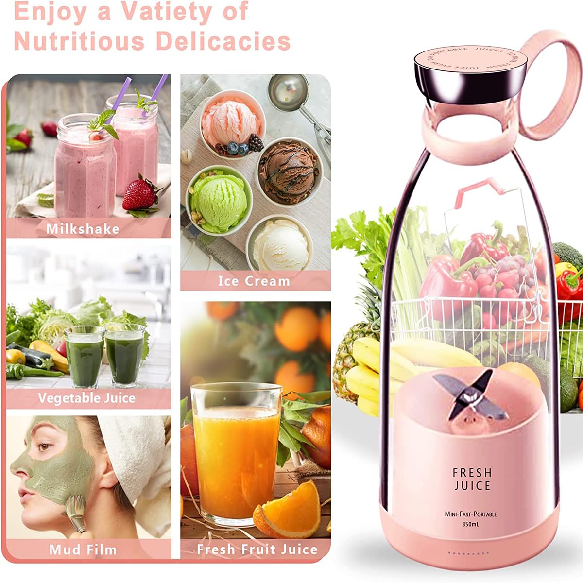 Portable Juicer Blender,Fresh Juice Blender,350ml Wireless Portable Electric Juicerï¼Œfresh juice blender portableï¼Œsuitable for making fruit juice, milkshakes, and smoothies