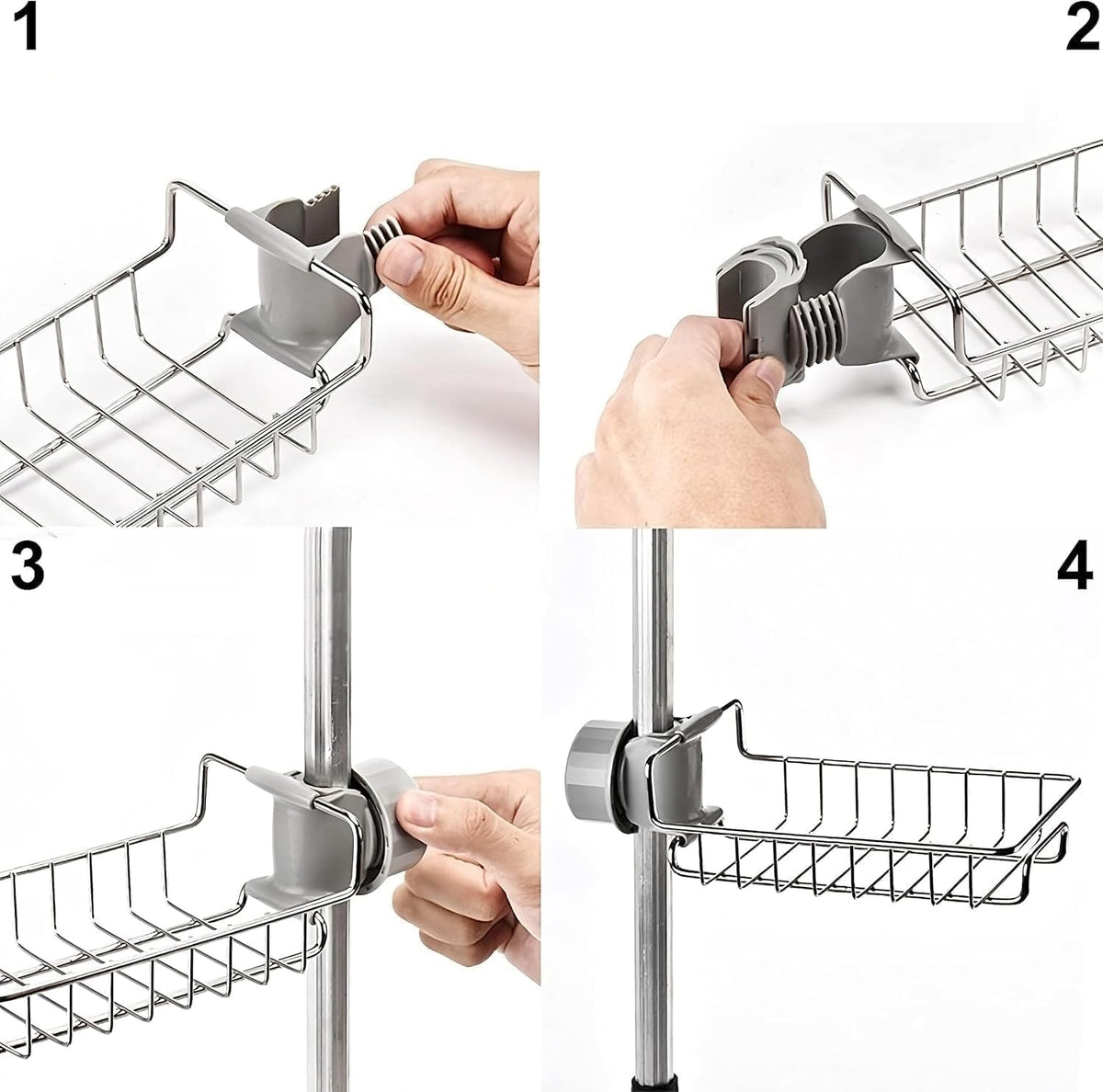 Kitchen Sink Caddy Organizer Over Faucet Sponge Holder, Stainless Steel Heavy Duty Thickening Hanging Faucet Drain Rack for Scrubbers, Soap, Bathroom, Detachable No Suction Cup or Magnet (silver)
