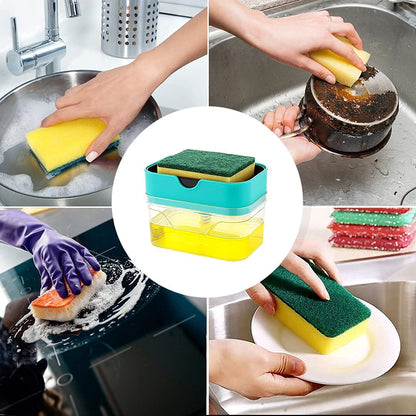 2 in 1 Plastic Soap Dispenser with Sponge Holder, Dispenser Soap Pump, Liquid Dish wash Dispenser Set Cleaning, Sink Dishwasher Liquid, Gel, Shampoo.